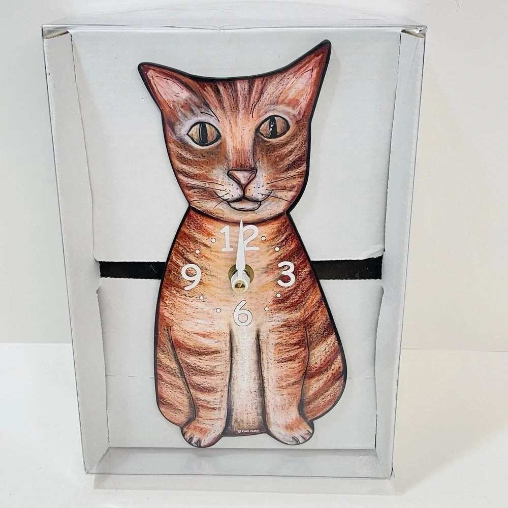 Vtg Pink Cloud Gallery Orange Tabby Kitty Cat Wood Clock Tara Cafiero
